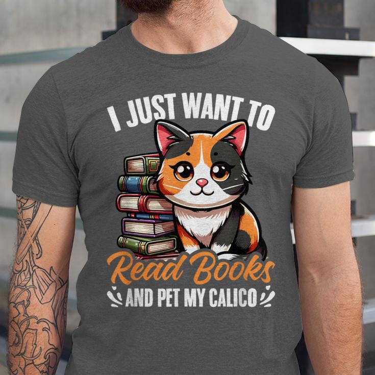Kawaii Feline Book Reading Read Books Pet My Calico Cat Men Women Unisex Jersey T-Shirt