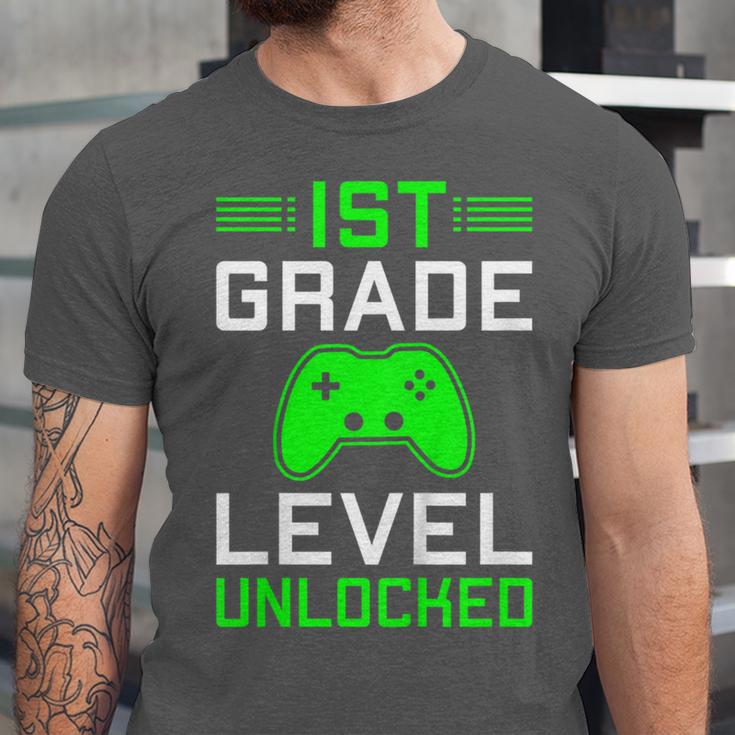 Kids 1st Grade Level Unlocked Back To School Gamer Graduation Unisex Jersey T-Shirt