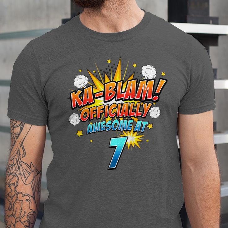 Kids Ka-Blam 7 Year Old Boys 7th Birthday Comic Book Super Hero Unisex Jersey T-Shirt