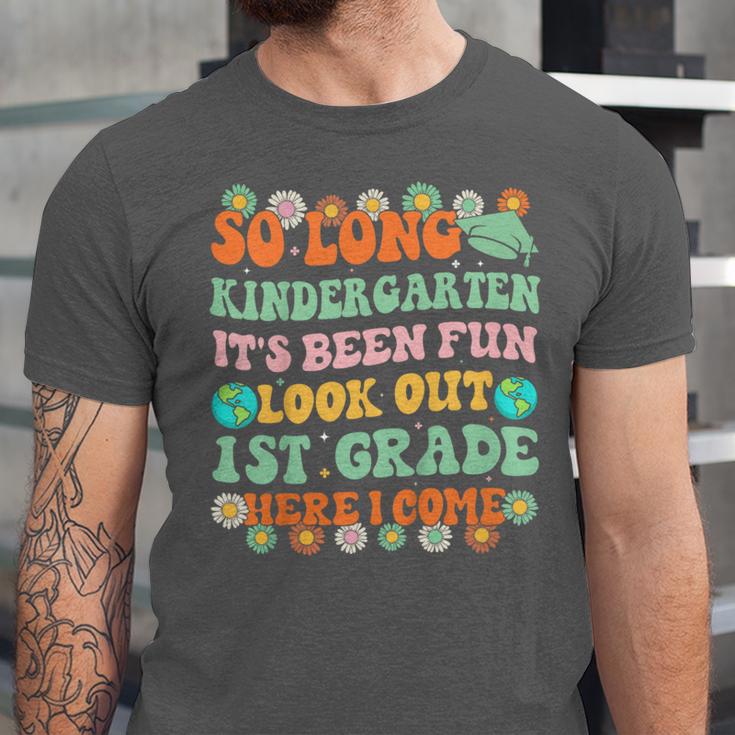 Kids So Long Kindergarten 1st Grade Here I Come Graduation Groovy Unisex Jersey T-Shirt