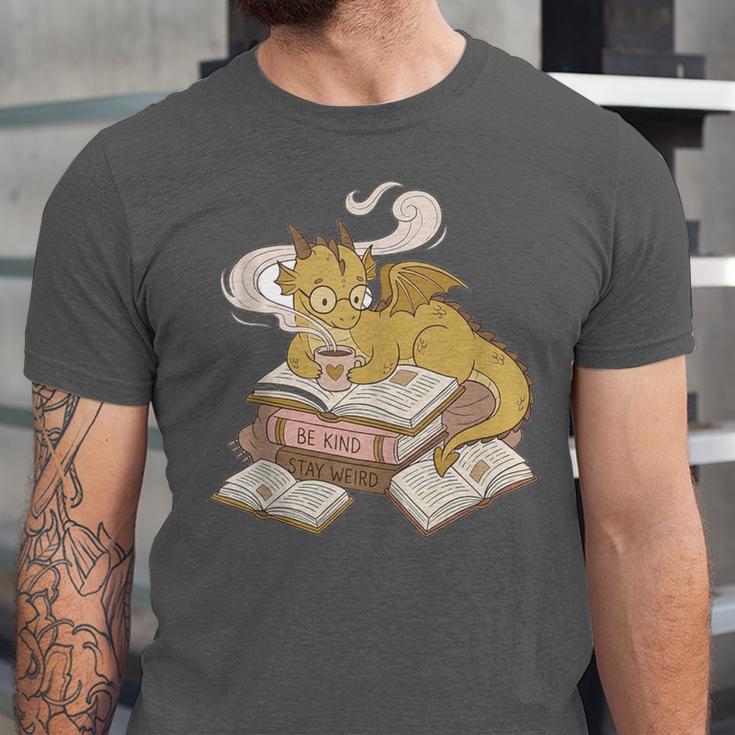 Be Kind Stay Weird Read Books Cute Dragon Unisex Jersey T-Shirt