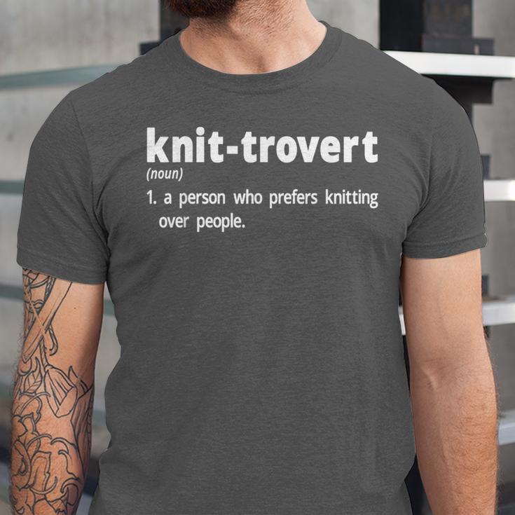 Knittrovert Knitting Humor Definition Introvert Unisex Jersey T-Shirt