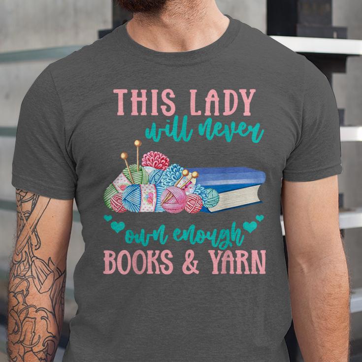 THIS LADY Will Never Own Enough BOOKS & YARN Unisex Jersey T-Shirt THIS LADY Will Never Own Enough BOOKS & YARN Unisex Jersey T-Shirt