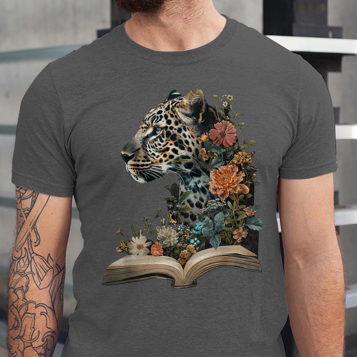 Leopard Book Flower Unisex Jersey T-Shirt