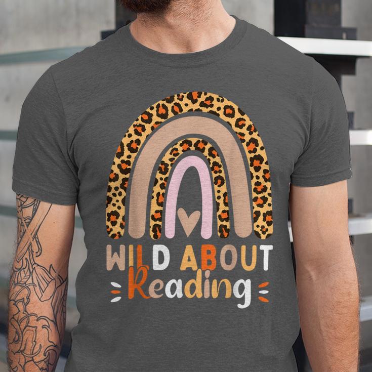 Leopard Teacher Wild About Reading Books Reader Librarian Unisex Jersey T-Shirt