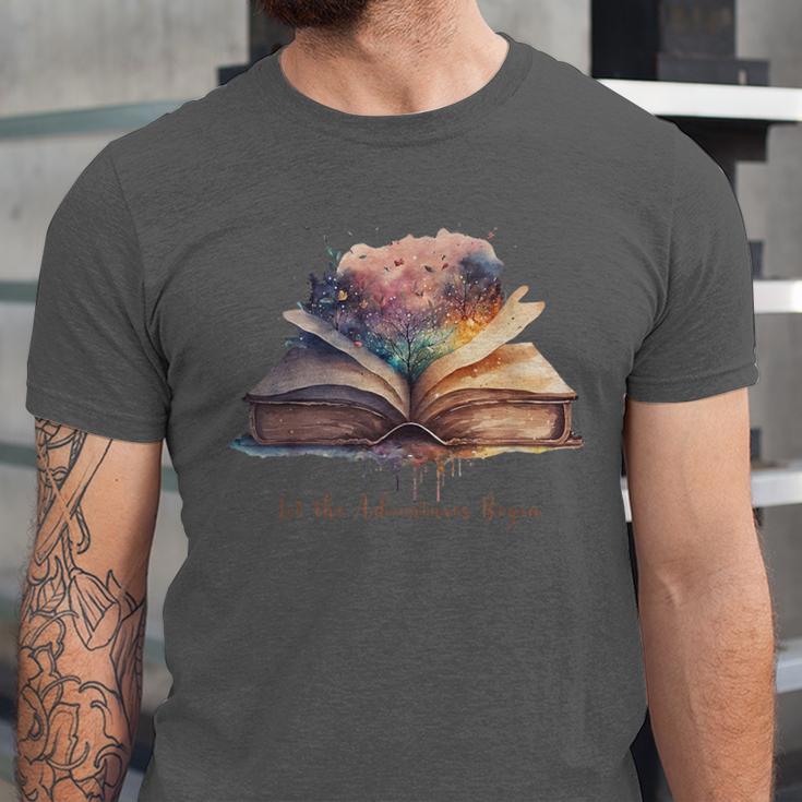 Let The Adventures Begin Book Lovers Magical Whimsical Art Unisex Jersey T-Shirt Let The Adventures Begin Book Lovers Magical Whimsical Art Unisex Jersey T-Shirt