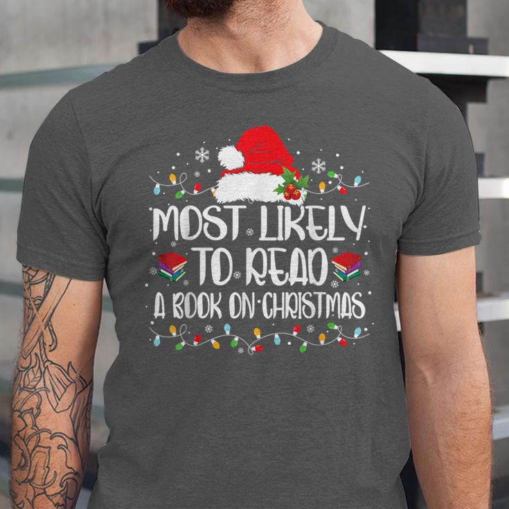Most Likely To Read A Book On Christmas Family Matching Unisex Jersey T-Shirt