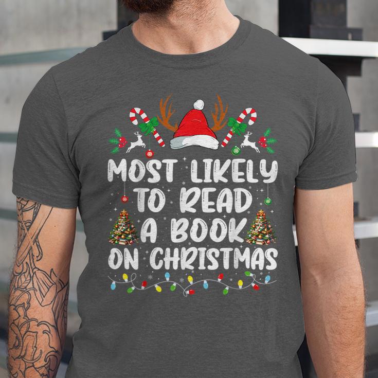 Most Likely To Read A Book On Christmas Matching Family Unisex Jersey T-Shirt