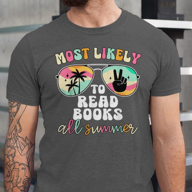Most Likely To Read Books All Summer Teacher Student Unisex Jersey T-Shirt Most Likely To Read Books All Summer Teacher Student Unisex Jersey T-Shirt