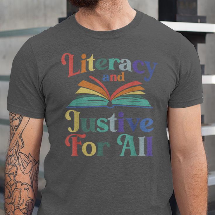 Literacy Justice For All Stop Book Banning Protect Librarian Unisex Jersey T-Shirt