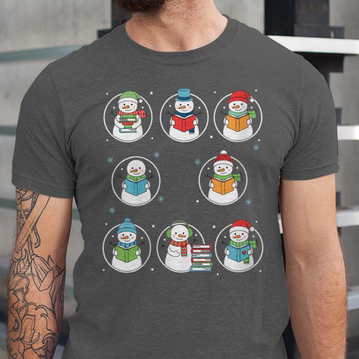 Literary Winter Reading Snowmen Cozy Book Lover Pattern Unisex Jersey T-Shirt