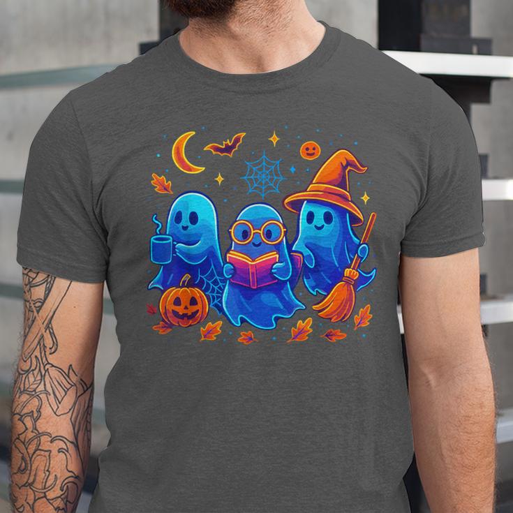Little Ghost Coffee Tee Spooky Season Ghost Reading Book Unisex Jersey T-Shirt