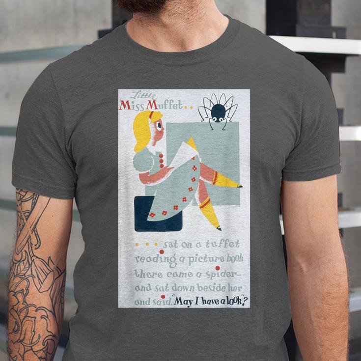 Little Miss Muffet Reading a Picture Book Unisex Jersey T-Shirt Little Miss Muffet Reading a Picture Book Unisex Jersey T-Shirt