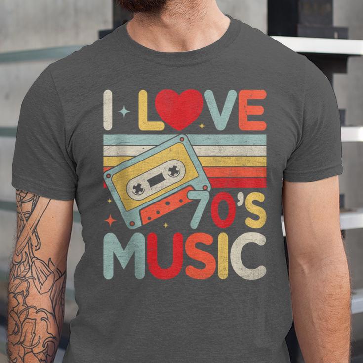 I Love 70's Music Retro Style Nostalgia Cassette 1970s Party Unisex Jersey T-Shirt