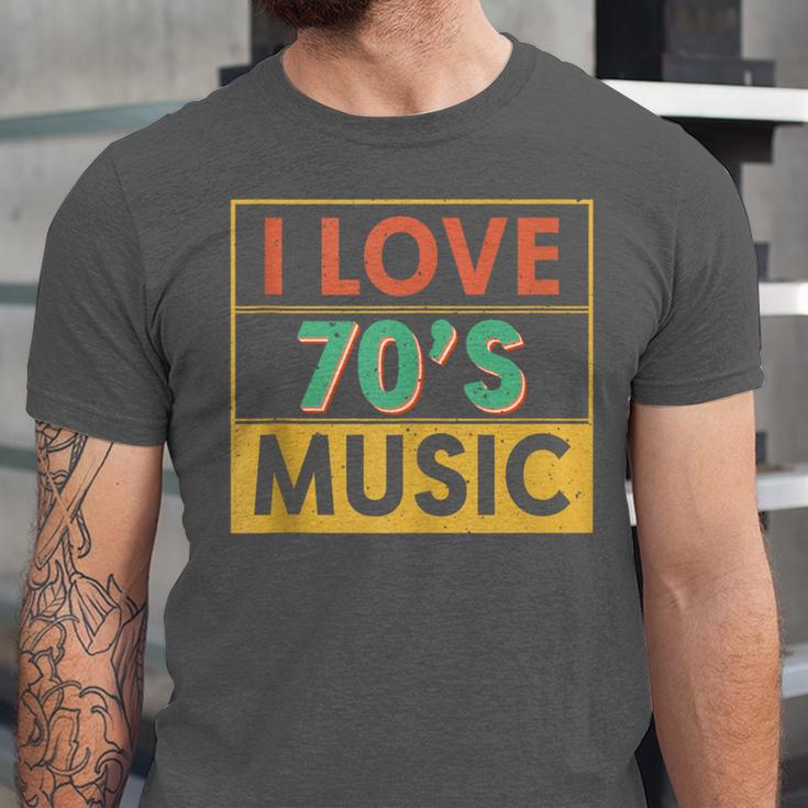 I Love 70's Music Retro Style Nostalgia Vibe 1970 70's Party Unisex Jersey T-Shirt