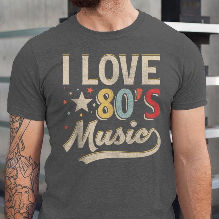 I Love 80's Music Retro Style Nostalgia Cassette 1980s Party Unisex Jersey T-Shirt