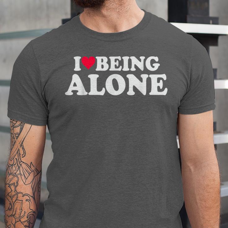 I Love Being Alone Introvert & Anxious Girl Red Heart Unisex Jersey T-Shirt