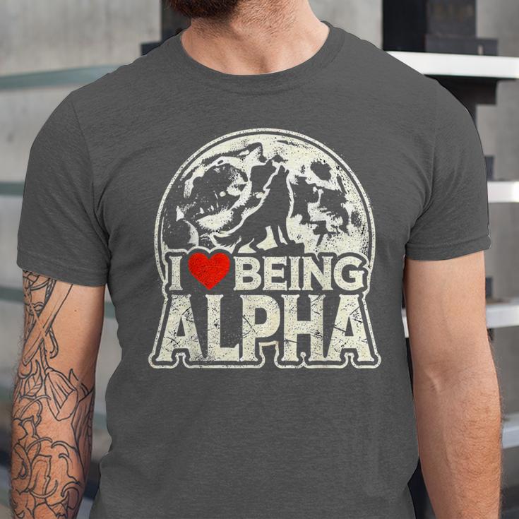I Love Being Alpha Moonlit Wolf Meme Alpha Introvert Unisex Jersey T-Shirt