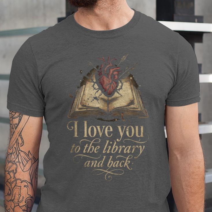 I Love You To The Library And Back Anatomical Heart Book Unisex Jersey T-Shirt