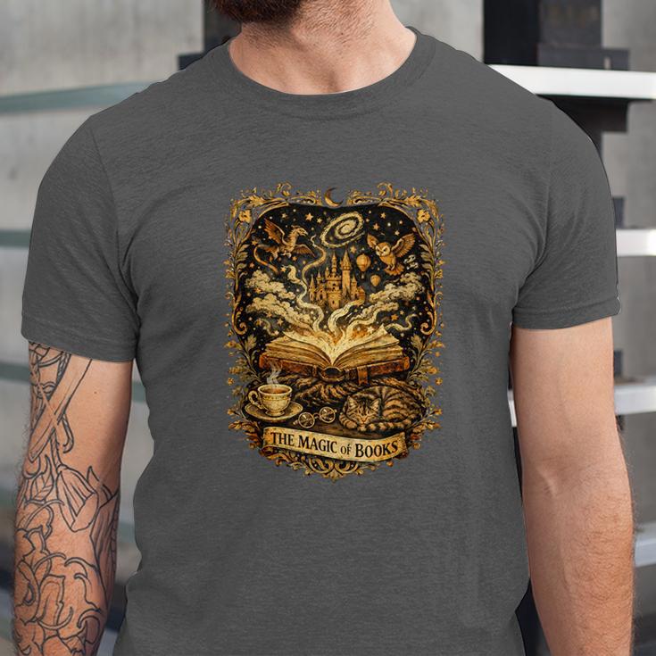 The Magic Of Books Vintage Style Reading Lover Cat & Tea Unisex Jersey T-Shirt The Magic Of Books Vintage Style Reading Lover Cat & Tea Unisex Jersey T-Shirt