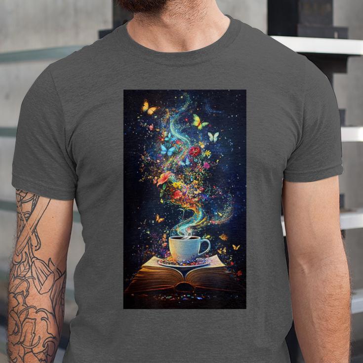 Magical Book Floral Coffee Books Nature Fantasy Unisex Jersey T-Shirt