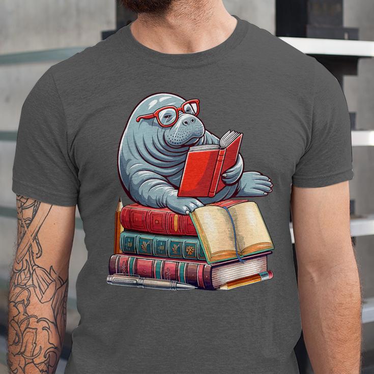 Manatee Reading Books Matching Bookworm Readers Librarian Unisex Jersey T-Shirt