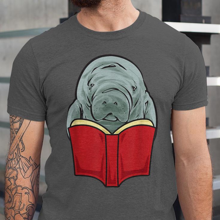 Manatee Reading Books Sea Animal Manatee Unisex Jersey T-Shirt