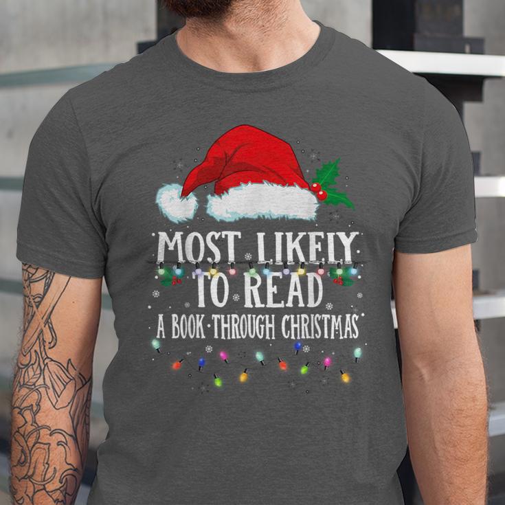 Matching Christmas PJS Most Likely To Read A Book Unisex Jersey T-Shirt