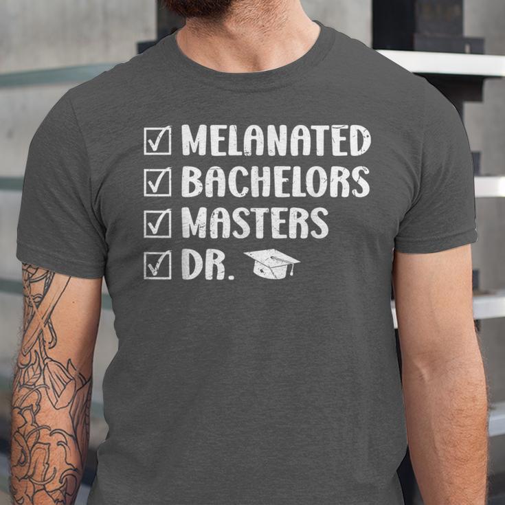 MELANATED BACHELORS MASTERS DR Doctor Graduation Unisex Jersey T-Shirt