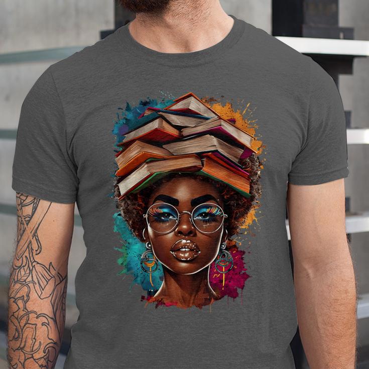 Melanin Girl Afro Book Lover Librarian Teacher Student Unisex Jersey T-Shirt