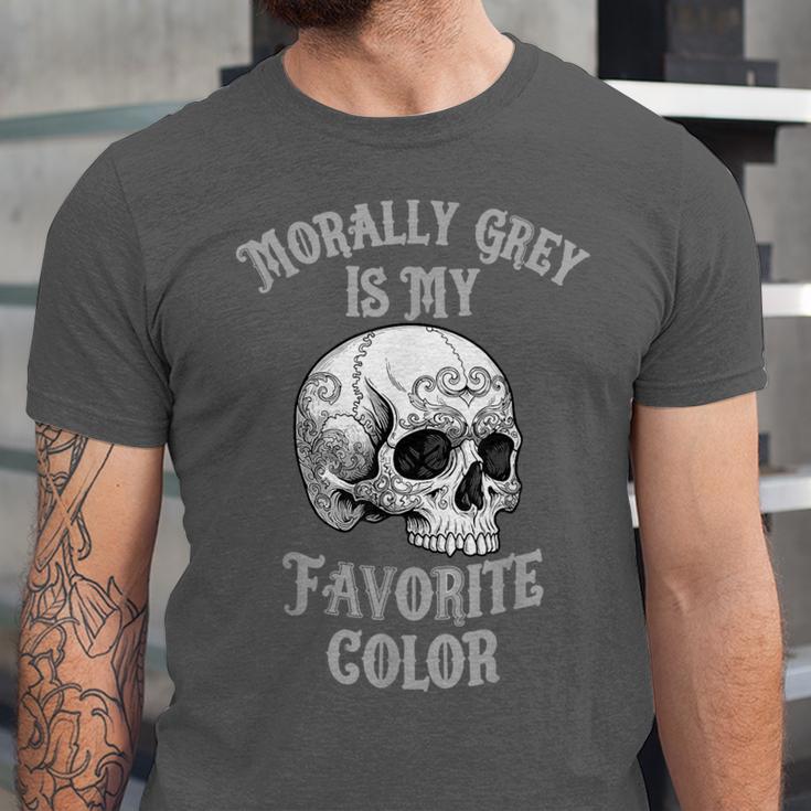 Morally Grey Is My Favorite Color Bookish Skull Unisex Jersey T-Shirt