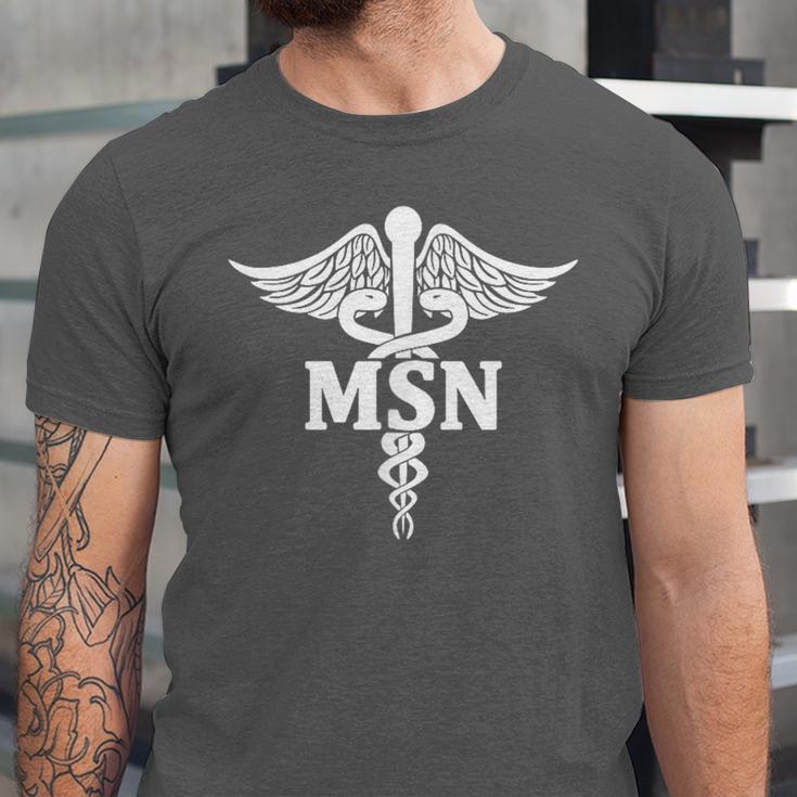 MSN Letters On Caduceus Medical Emblem MSN Nurse Graduation Unisex Jersey T-Shirt