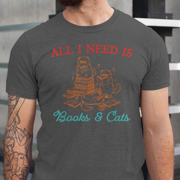 All I Need Is Books & Cats Cozy Unisex Jersey T-Shirt All I Need Is Books & Cats Cozy Unisex Jersey T-Shirt
