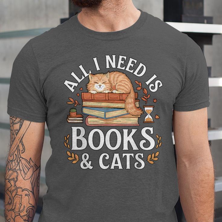 All I Need Is Books And Cats Reading Unisex Jersey T-Shirt All I Need Is Books And Cats Reading Unisex Jersey T-Shirt
