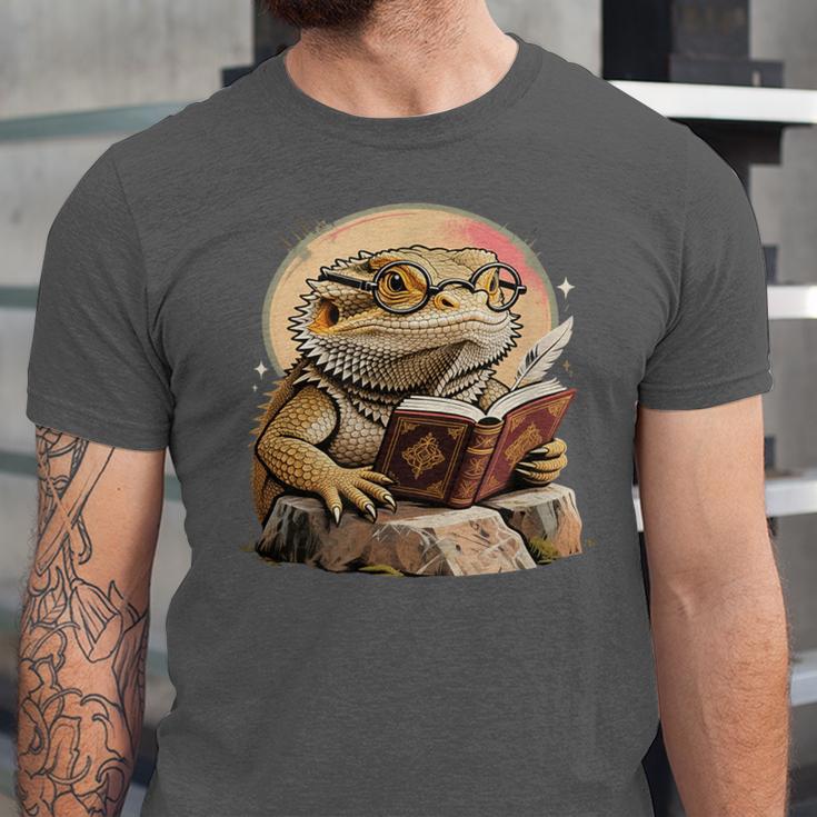 Nerdy Bearded Dragon Glasses Book Reading Unisex Jersey T-Shirt