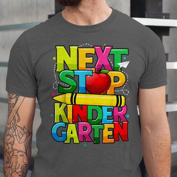 Next Stop Kindergarten Preschool Graduation 2023 Boys Girls Unisex Jersey T-Shirt