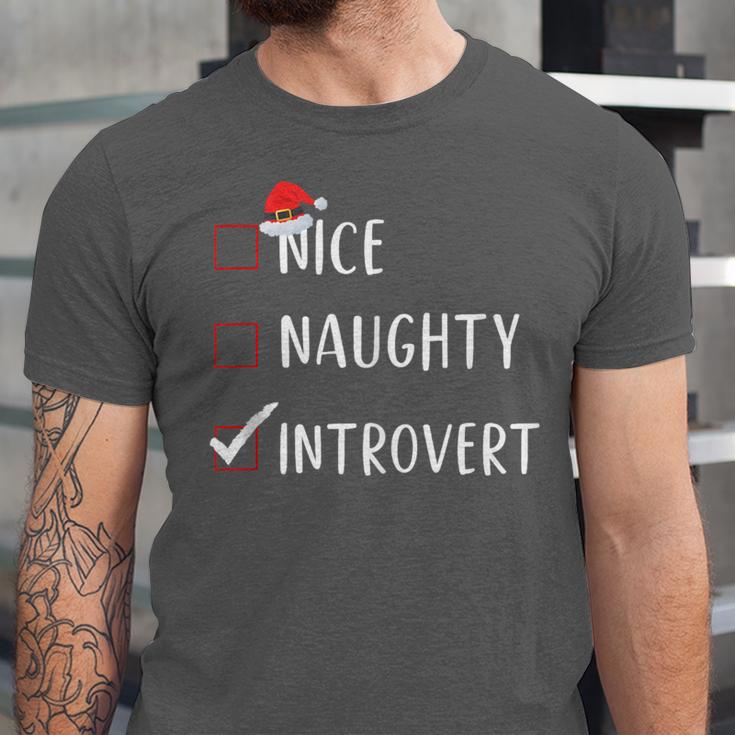 Nice Naughty Introvert List Christmas Introvert Unisex Jersey T-Shirt Nice Naughty Introvert List Christmas Introvert Unisex Jersey T-Shirt