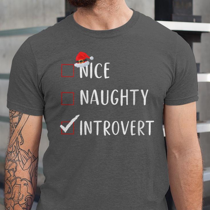 Nice Naughty Introvert List Christmas Introvert Unisex Jersey T-Shirt Nice Naughty Introvert List Christmas Introvert Unisex Jersey T-Shirt