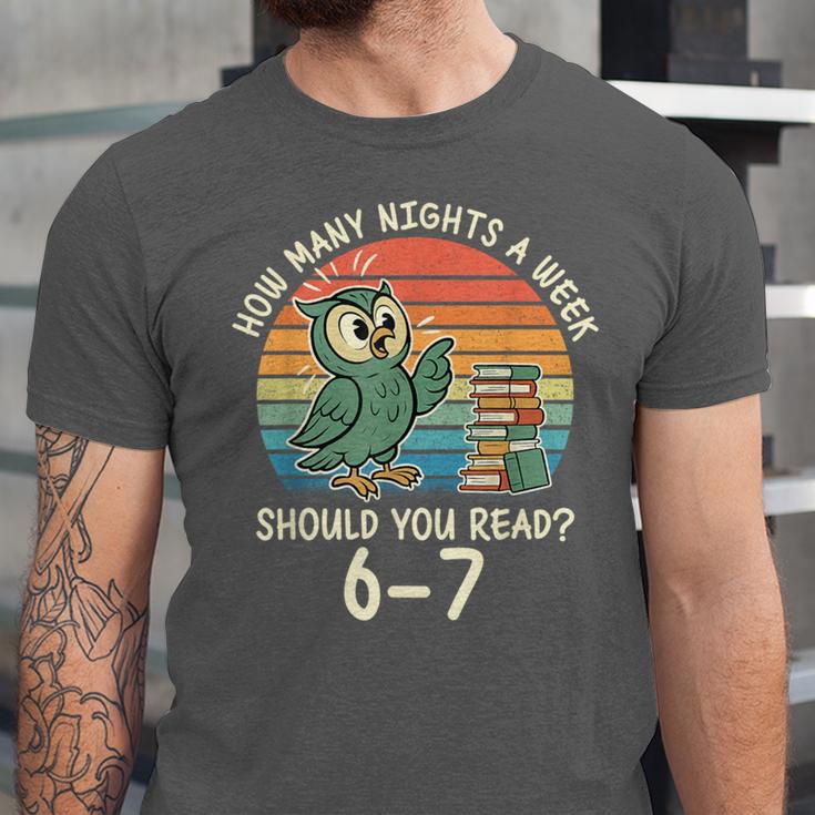 How Many Nights a Week Should You Read 67 Book Reading Meme Unisex Jersey T-Shirt How Many Nights a Week Should You Read 67 Book Reading Meme Unisex Jersey T-Shirt