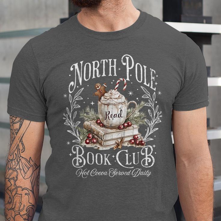 North Pole Book Club Hot Cocoa Served Daily Unisex Jersey T-Shirt North Pole Book Club Hot Cocoa Served Daily Unisex Jersey T-Shirt
