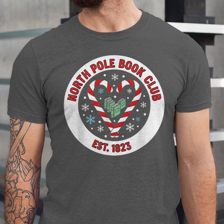 North Pole Book Club Shirt Candy Cane Christmas Unisex Jersey T-Shirt