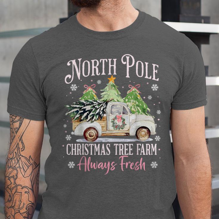 North Pole Tree Farm Merry Christmas Holiday Scene Nostalgia Unisex Jersey T-Shirt
