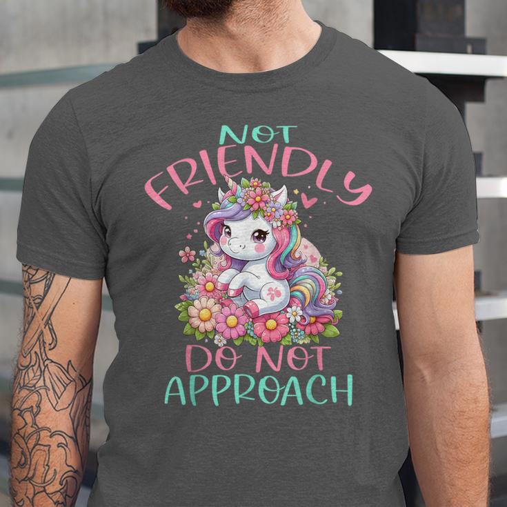 Not Friendly Do Not Approach Women & Girls Unicorn Cute Introvert & Humor Lovers For Women V-Neck Classic Fit Modern Short Sleeve Unisex Jersey T-Shirt