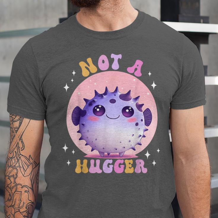 Not a Hugger Cute Pufferfish Autism Awareness Introverts Unisex Jersey T-Shirt