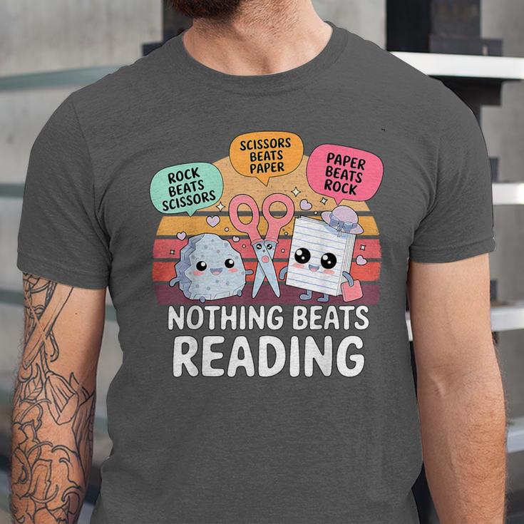 Nothing Beats Reading Rock Paper Scissors Books Lover Unisex Jersey T-Shirt