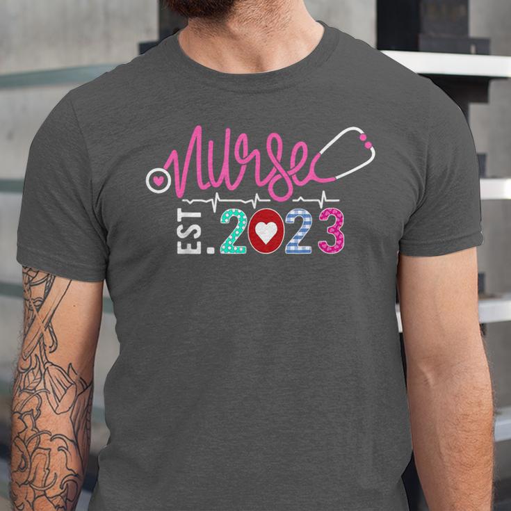 Nurse Graduation RN Nursing School Nurse Established 2023 Unisex Jersey T-Shirt