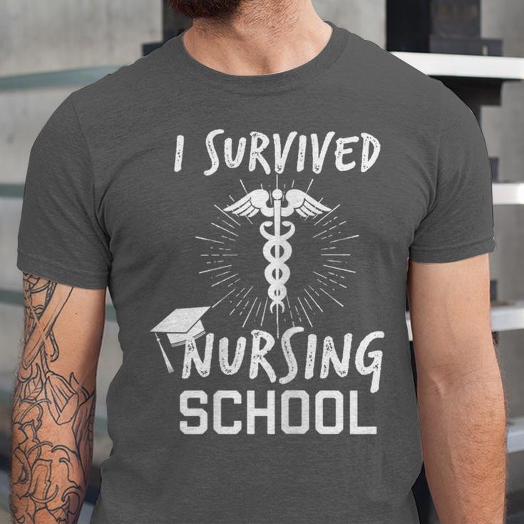 Nursing School Graduation Shirt I Survived RN Gift Unisex Jersey T-Shirt