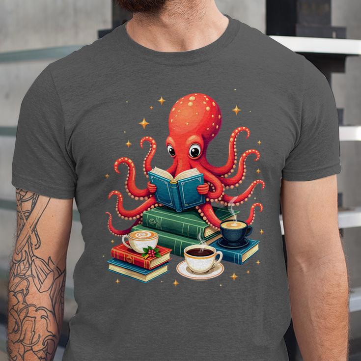 Octopus Reading Books Tea Coffee Unisex Jersey T-Shirt