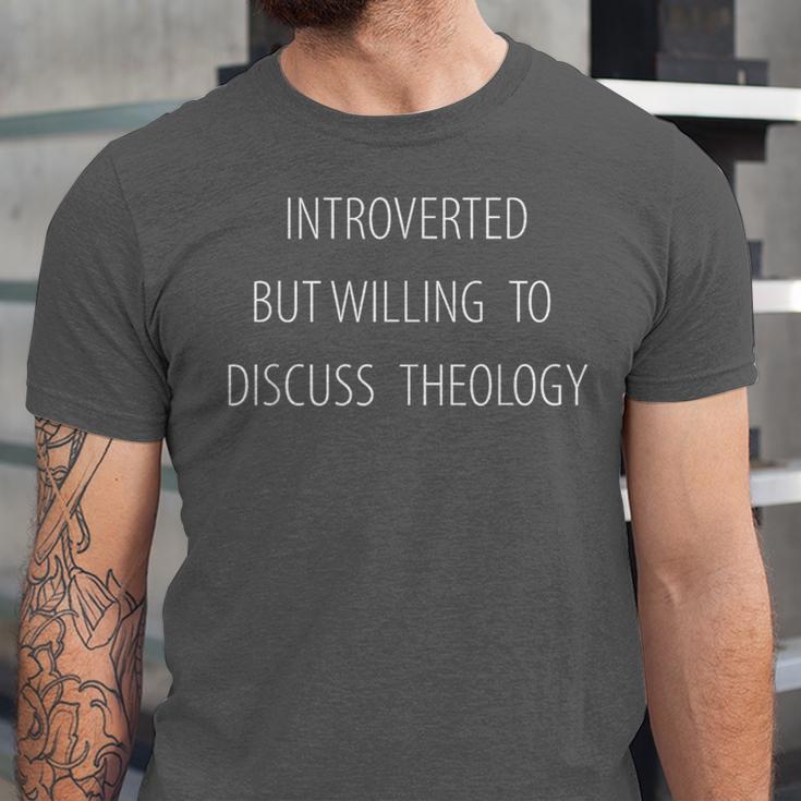 Theology Introvert Reformed Christian Bible Scripture Unisex Jersey T-Shirt Theology Introvert Reformed Christian Bible Scripture Unisex Jersey T-Shirt