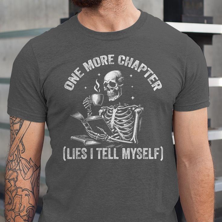 One More Chapter Skeleton Reading Book Lover Bookworm Unisex Jersey T-Shirt One More Chapter Skeleton Reading Book Lover Bookworm Unisex Jersey T-Shirt
